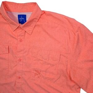 Guy Harvey Mens XL Coral Heather Short Sleeve Vented Fishing Shirt Marlin Logo